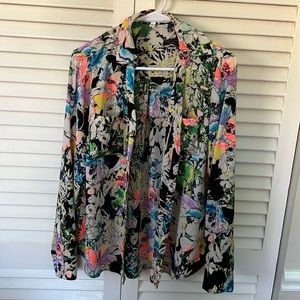 Express button up bright floral shirt